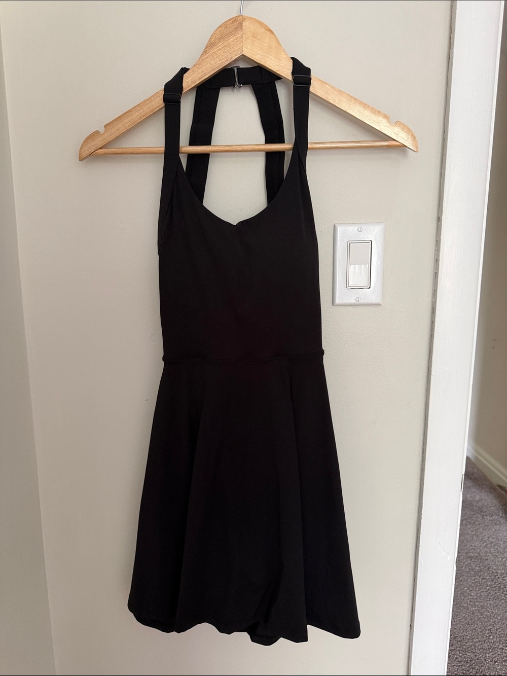 Athletic Black Halter Fit-and-Flare Dress